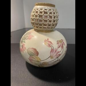 RW Royal Rudolstadt Antique 1887 To 1918 Reticulated Floral Vase REFURBISHED